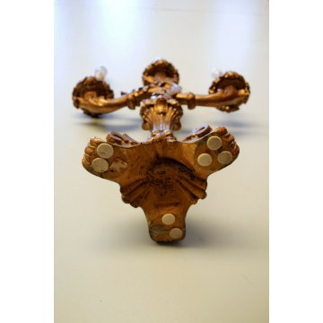 ANTICO CANDELABRO BAROCCO A TRE LUMI LEGNO SCOLPITO GESSATO DORATO ELETTRIFICATO