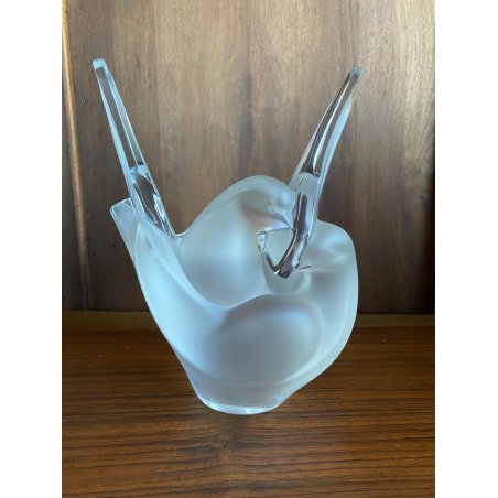 VASO SCULTURA CRISTALLO Lalique "Sylvie" COLOMBE BIRDS FIGURE LOVE FROSTED GLASS