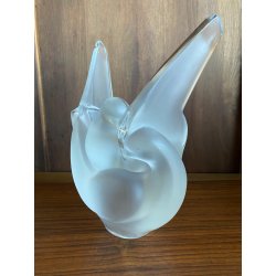 VASO SCULTURA CRISTALLO Lalique "Sylvie" COLOMBE BIRDS FIGURE LOVE FROSTED GLASS