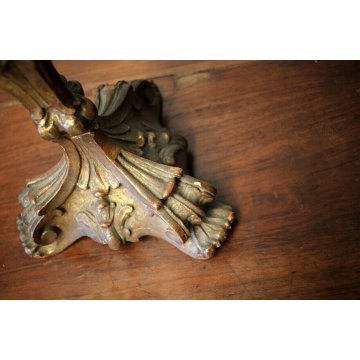 ANTICO CANDELABRO BAROCCO A TRE LUMI LEGNO SCOLPITO GESSATO DORATO ELETTRIFICATO