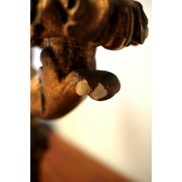 ANTICO CANDELABRO BAROCCO A TRE LUMI LEGNO SCOLPITO GESSATO DORATO ELETTRIFICATO