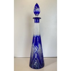 Bottiglia CRYSTAL DECANTER BOHEMIA BLU COBALTO DECORO CUT to CLEAR GEOMETRICO