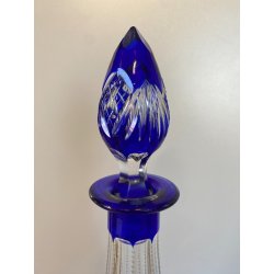 Bottiglia CRYSTAL DECANTER BOHEMIA BLU COBALTO DECORO CUT to CLEAR GEOMETRICO