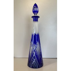Bottiglia CRYSTAL DECANTER BOHEMIA BLU COBALTO DECORO CUT to CLEAR GEOMETRICO