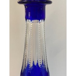 Bottiglia CRYSTAL DECANTER BOHEMIA BLU COBALTO DECORO CUT to CLEAR GEOMETRICO