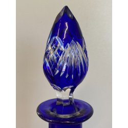 Bottiglia CRYSTAL DECANTER BOHEMIA BLU COBALTO DECORO CUT to CLEAR GEOMETRICO