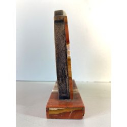 MINIATURA RITRATTO MADONNA BAMBINO CELLULOIDE CORNICE PIETRA DURA ARGENTO