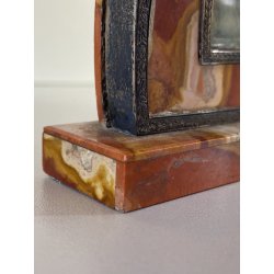 MINIATURA RITRATTO MADONNA BAMBINO CELLULOIDE CORNICE PIETRA DURA ARGENTO