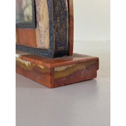 MINIATURA RITRATTO MADONNA BAMBINO CELLULOIDE CORNICE PIETRA DURA ARGENTO