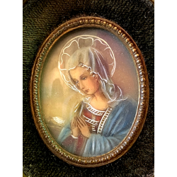 MINIATURA RITRATTO VERGINE MARIA in PREGHIERA CORNICE LEGNO VELLUTO