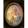 MINIATURA RITRATTO VERGINE MARIA in PREGHIERA CORNICE LEGNO VELLUTO