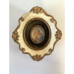 MINIATURA RITRATTO VERGINE MARIA in PREGHIERA CORNICE LEGNO VELLUTO