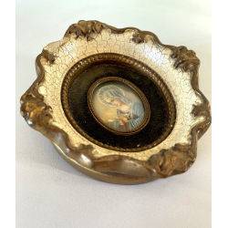 MINIATURA RITRATTO VERGINE MARIA in PREGHIERA CORNICE LEGNO VELLUTO