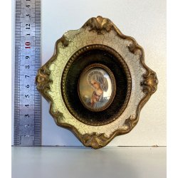 MINIATURA RITRATTO VERGINE MARIA in PREGHIERA CORNICE LEGNO VELLUTO