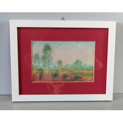 QUADRO OLIO Carlo Coppo DIPINTO PAESAGGIO NOVARA Alberi Prato Fiume MACCHIAIOLO