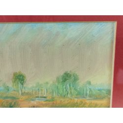 QUADRO OLIO Carlo Coppo DIPINTO PAESAGGIO NOVARA Alberi Prato Fiume MACCHIAIOLO