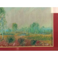 QUADRO OLIO Carlo Coppo DIPINTO PAESAGGIO NOVARA Alberi Prato Fiume MACCHIAIOLO
