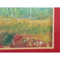 QUADRO OLIO Carlo Coppo DIPINTO PAESAGGIO NOVARA Alberi Prato Fiume MACCHIAIOLO