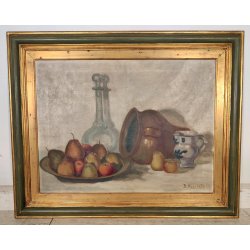 ANTICO QUADRO DIPINTO Marchetti NATURA MORTA FRUTTA VASO BOTTIGLIA OLD PAINTING