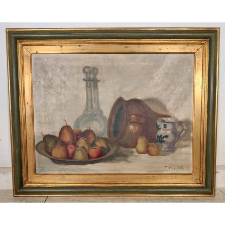 ANTICO QUADRO DIPINTO Marchetti NATURA MORTA FRUTTA VASO BOTTIGLIA OLD PAINTING