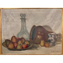 ANTICO QUADRO DIPINTO Marchetti NATURA MORTA FRUTTA VASO BOTTIGLIA OLD PAINTING