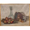 ANTICO QUADRO DIPINTO Marchetti NATURA MORTA FRUTTA VASO BOTTIGLIA OLD PAINTING