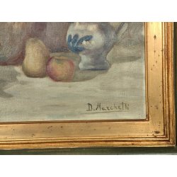 ANTICO QUADRO DIPINTO Marchetti NATURA MORTA FRUTTA VASO BOTTIGLIA OLD PAINTING