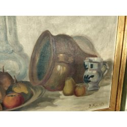 ANTICO QUADRO DIPINTO Marchetti NATURA MORTA FRUTTA VASO BOTTIGLIA OLD PAINTING