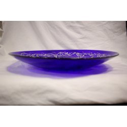 ANTICO RARO PIATTO VETRO MURANO BLU GLASS  DECORATO FIGURE DAMA CAVALIERI '800