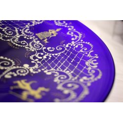 ANTICO RARO PIATTO VETRO MURANO BLU GLASS  DECORATO FIGURE DAMA CAVALIERI '800