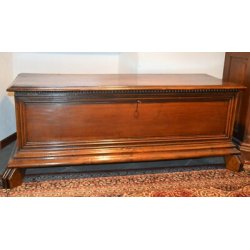 ANTICA CASSAPANCA LOMBARDA legno NOCE epoca 700 RINASCIMENTALE OLD WOOD CHEST