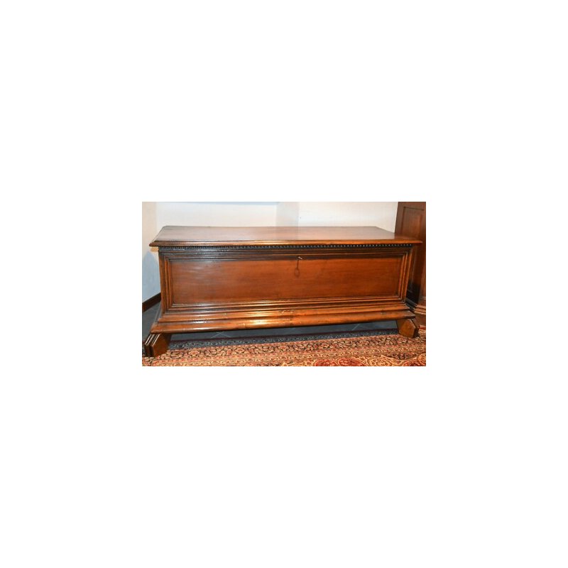 ANTICA CASSAPANCA LOMBARDA legno NOCE epoca 700 RINASCIMENTALE OLD WOOD CHEST