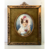 STUPENDO ANTICO DIPINTO MINIATURA RITRATTO GIOVANE DONNA DAMA CORNICE METALLO