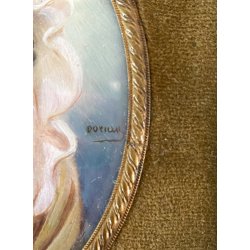 STUPENDO ANTICO DIPINTO MINIATURA RITRATTO GIOVANE DONNA DAMA CORNICE METALLO