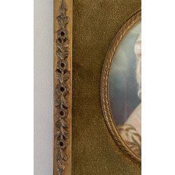 STUPENDO ANTICO DIPINTO MINIATURA RITRATTO GIOVANE DONNA DAMA CORNICE METALLO