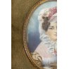 STUPENDO ANTICO DIPINTO MINIATURA RITRATTO GIOVANE DONNA DAMA CORNICE METALLO