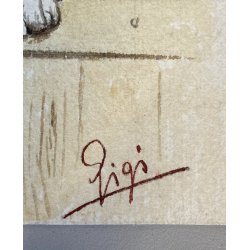 DISEGNO ACQUERELLO CARTONCINO ATTR Gigi Comolli RITRATTO CUCCIOLI Boston Terrier