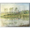 DISEGNO ACQUERELLO CARTONCINO G. Gagiardi PAESAGGIO CAMPAGNA ARONA LAGO MAGGIORE