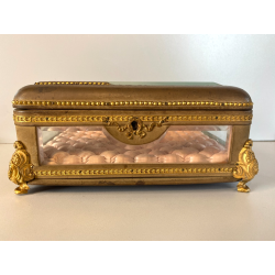 ANTICO SCRIGNO COFANETTO PORTAGIOIE SCATOLA LEGNO VETRO INTERNO ROSA XIX sec.