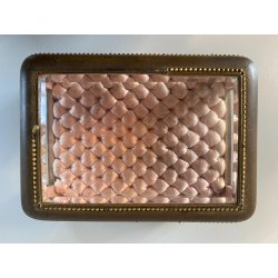 ANTICO SCRIGNO COFANETTO PORTAGIOIE SCATOLA LEGNO VETRO INTERNO ROSA XIX sec.