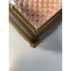 ANTICO SCRIGNO COFANETTO PORTAGIOIE SCATOLA LEGNO VETRO INTERNO ROSA XIX sec.