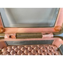 ANTICO SCRIGNO COFANETTO PORTAGIOIE SCATOLA LEGNO VETRO INTERNO ROSA XIX sec.