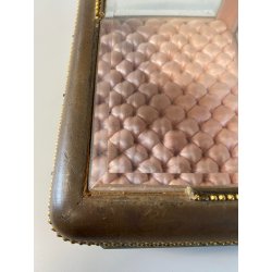 ANTICO SCRIGNO COFANETTO PORTAGIOIE SCATOLA LEGNO VETRO INTERNO ROSA XIX sec.