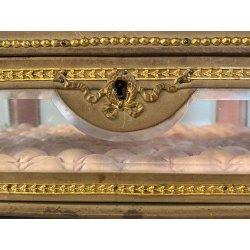 ANTICO SCRIGNO COFANETTO PORTAGIOIE SCATOLA LEGNO VETRO INTERNO ROSA XIX sec.