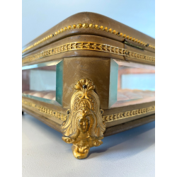 ANTICO SCRIGNO COFANETTO PORTAGIOIE SCATOLA LEGNO VETRO INTERNO ROSA XIX sec.