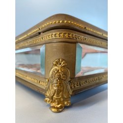 ANTICO SCRIGNO COFANETTO PORTAGIOIE SCATOLA LEGNO VETRO INTERNO ROSA XIX sec.