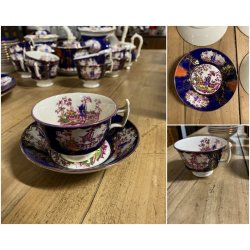RARO ANTICO SET tè PORCELLANA 10Pers. 29Pz. DECORO ISTORIATO CHINOISERIE XIX sec