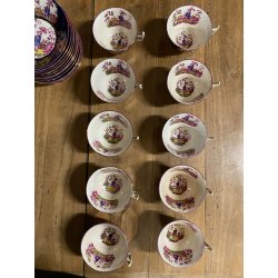RARO ANTICO SET tè PORCELLANA 10Pers. 29Pz. DECORO ISTORIATO CHINOISERIE XIX sec
