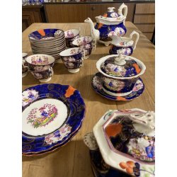 RARO ANTICO SET tè PORCELLANA 10Pers. 29Pz. DECORO ISTORIATO CHINOISERIE XIX sec