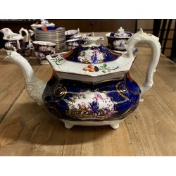 RARO ANTICO SET tè PORCELLANA 10Pers. 29Pz. DECORO ISTORIATO CHINOISERIE XIX sec